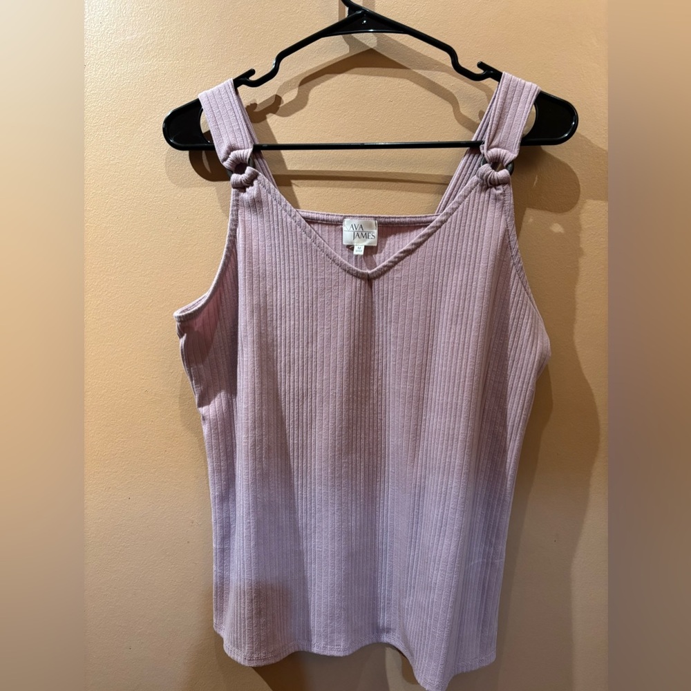 Ava James Lavender Ribbed V Neck Knit Tank Top Size Medium